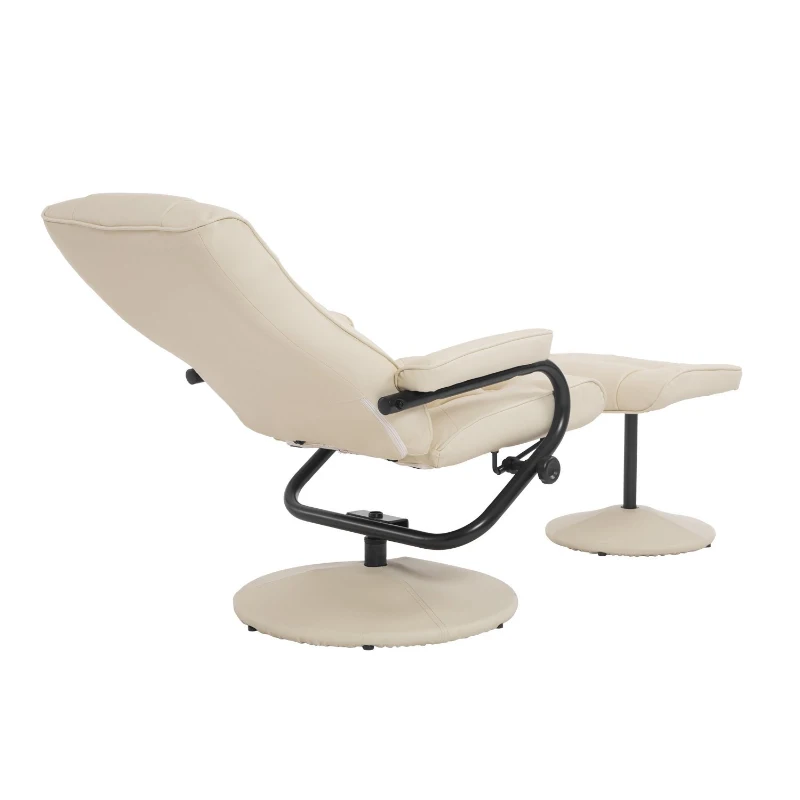 HOMCOM Contemporary Recliner Chair and Ottoman Set Swivel Armchair with Wrapped Base Cream