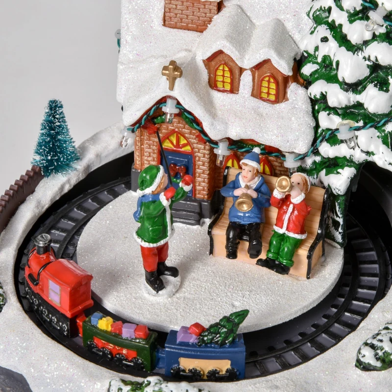HOMCOM Animated Christmas Village, Pre-lit Musical Collectable Decor with Moving Train for Indoor Holiday Displays, Built-in LED Lights for Tabletop