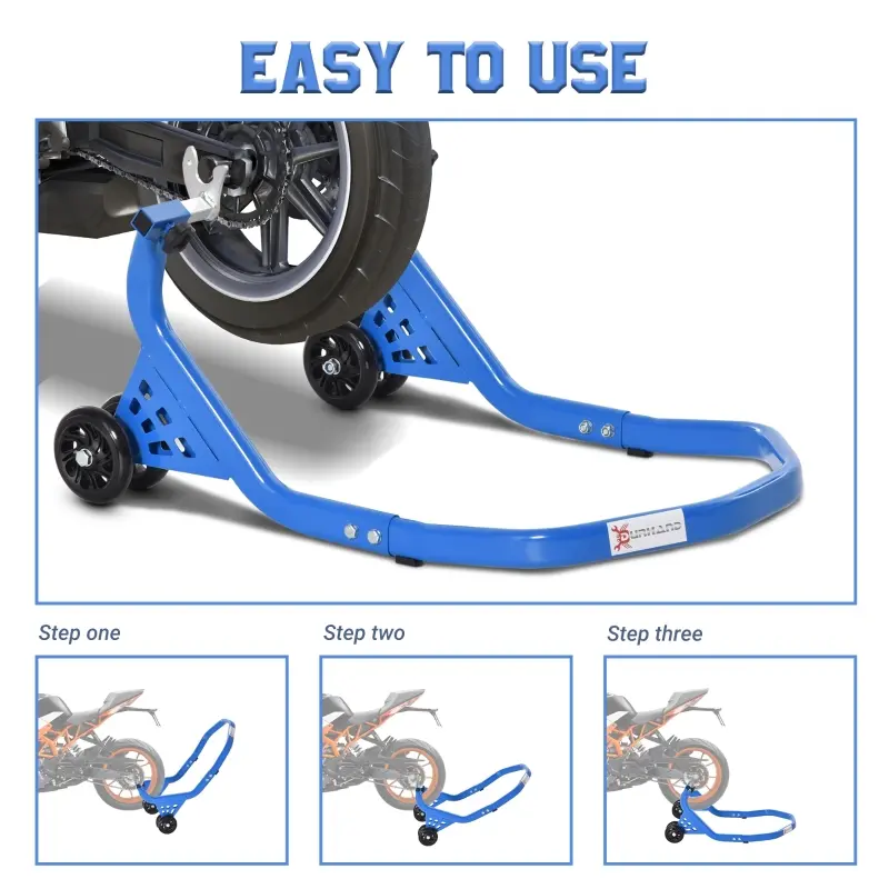 DURHAND U-Shape Motorcycle Rear Wheel Stand Front & Rear Wheel Lift Universal Sport Bike Swingarm Spool Paddock Stand Combo, Blue