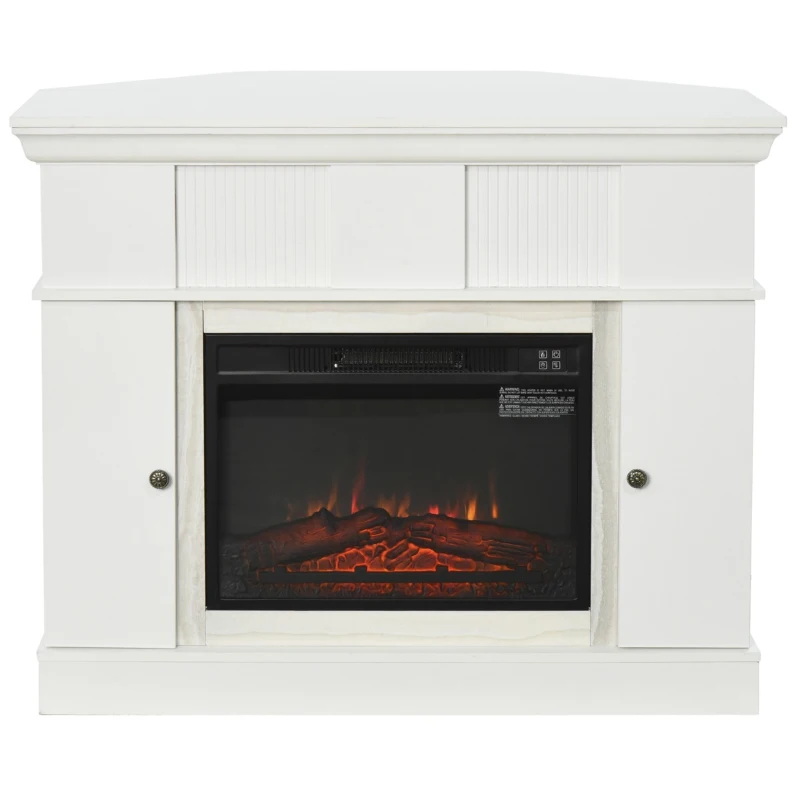 HOMCOM 45.25" W x 36.5" H Electric Fireplace Mantel TV Stand, Media Console Center Cabinet with 2 Cabinets with 2 Adjustable Shelves, and Remote Control, White