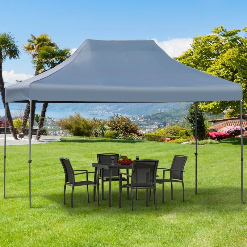 Outsunny 10' x 15' Pop Up Canopy Gazebo with 3-Level Adjustable Height, Wheeled Roller Bag, UV Fighting Roof, Grey