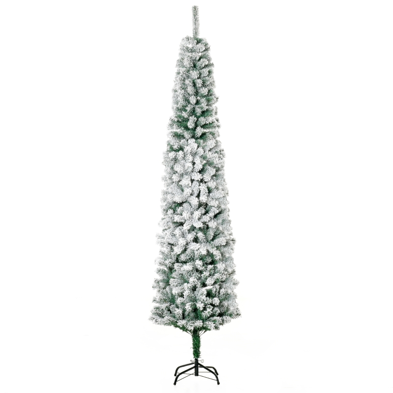 HOMCOM 7.5ft Artificial Snow Flocked Pencil Christmas Tree