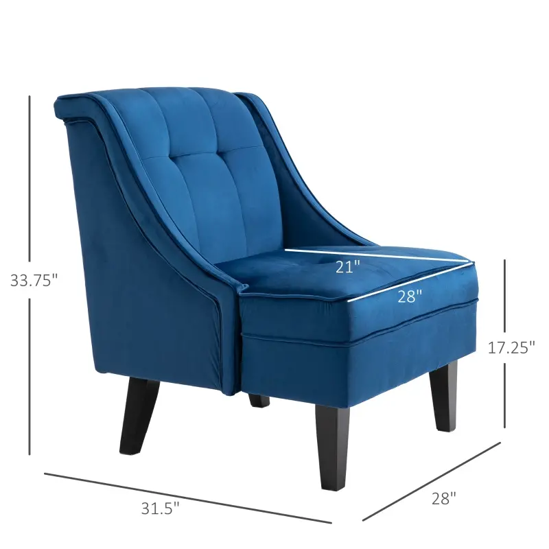 HOMCOM Upholstered Accent Chair Modern Winged Tufted Contemporary Single Sofa Chair with Rubber Wood Legs, Thick Padding Mid-Back, and Wings for Living Room Bedroom, Blue