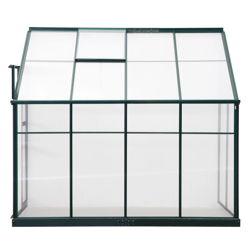 Outsunny Walk-In Garden Greenhouse Aluminum Polycarbonate with Roof Vent for Plants Herbs Vegetables 8' x 4' x 7' Green