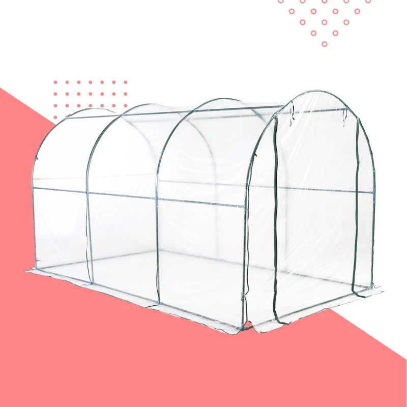 Outsunny 11.5x6.6x6.6ft Walk-in Tunnel Greenhouse Portable Garden Plant Growing House Transparent