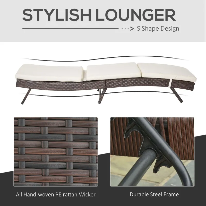 Outsunny Patio Chaise Lounge, Pool Chair with 5 Position Adjustable Backrest & Cushion, Outdoor PE Rattan Wicker Sun Tanning Seat, 28", Brown