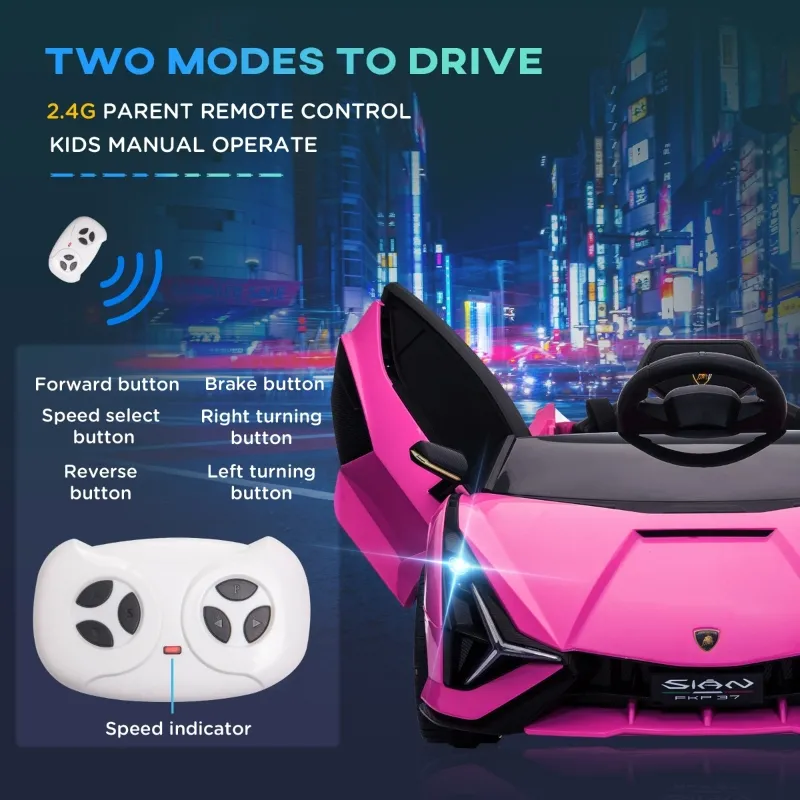 Aosom Lamborghini SIAN 12V Kids Rechargeable Ride On Car Toy w/ Remote Control, Pink