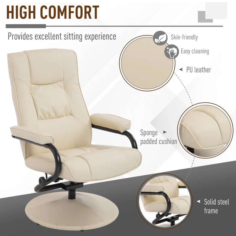 HomCom Ergonomic Faux Leather Lounge Armchair Recliner And Ottoman Set - Cream White