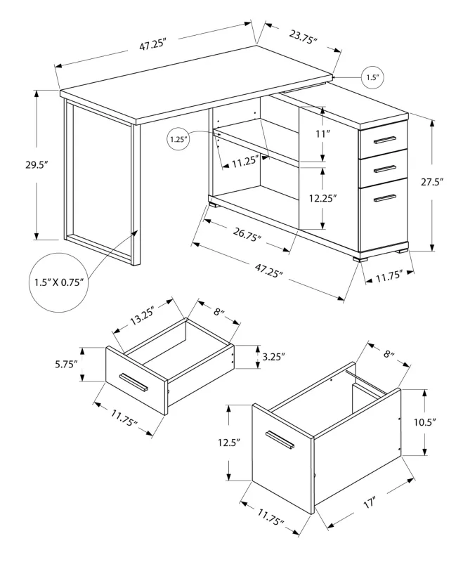 Monarch Contemporary Right or Left Facing Corner Computer Desk with Shelves and Storage Drawers - Dark Taupe