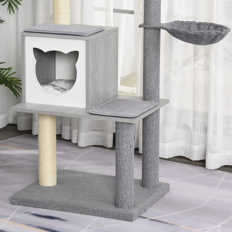PawHut Multi-level Cat Tree with Scratching Posts House and Baskets Grey White