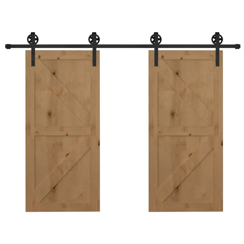 HOMCOM Sliding Barn Door Kits Hardware Closet Set Track System for Double Wooden Door Industrial Wheel Style Roller