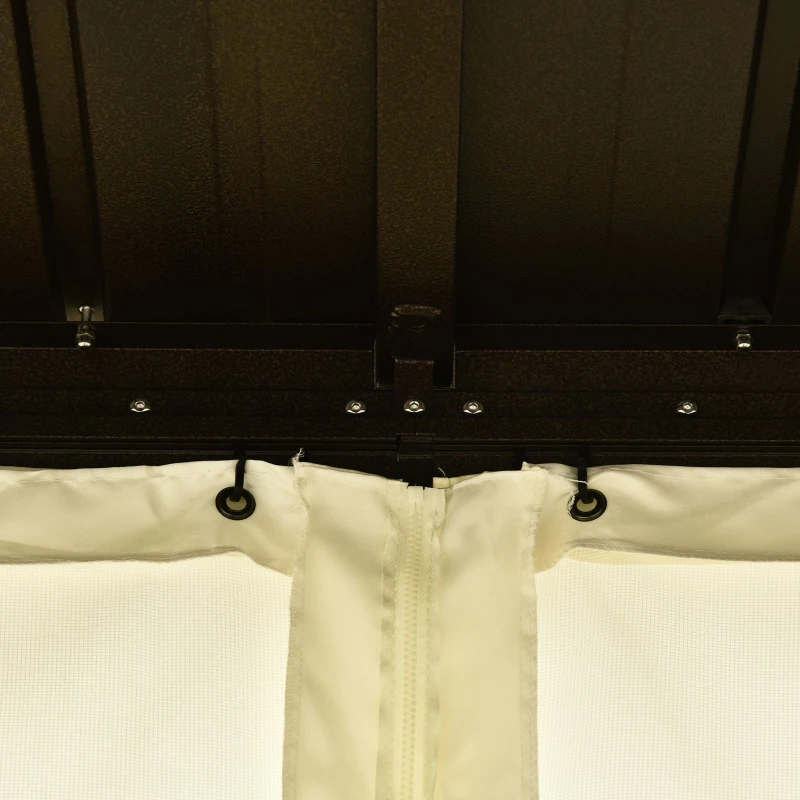 Outsunny 10' x 12' Hardtop Patio Deluxe Steel Gazebo Garden Sun Shelter Aluminum Frame Heavy Duty Outdoor Hardroof Pavilion with Curtains and Netting Beige