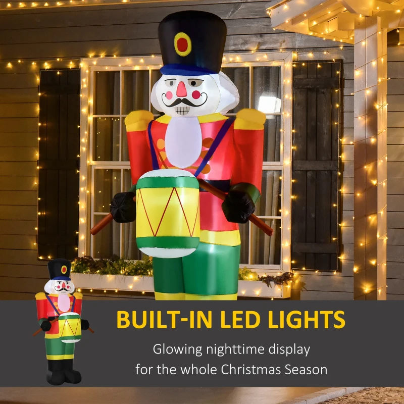 HOMCOM 8 ft. Christmas Inflatable Solider Playing Drums, Outdoor Blow-Up Holiday Yard Decoration with LED Lights Display