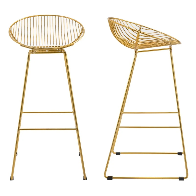 HOMCOM Modern Bar Stools Set of 2, Bar Height Barstools, 29.5" Seat Height Bar Chairs for Kitchen, Pub with Backrest and Footrest, Steel Frame, Gold