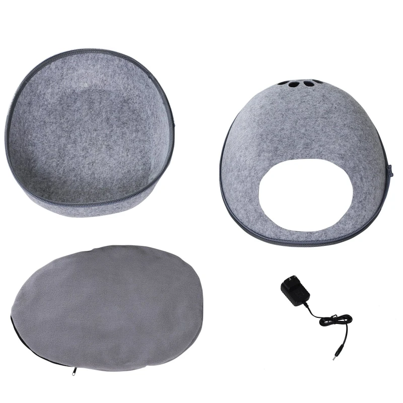 PawHut Heated Indoor Fleece Cat Shelter Retreat - Grey