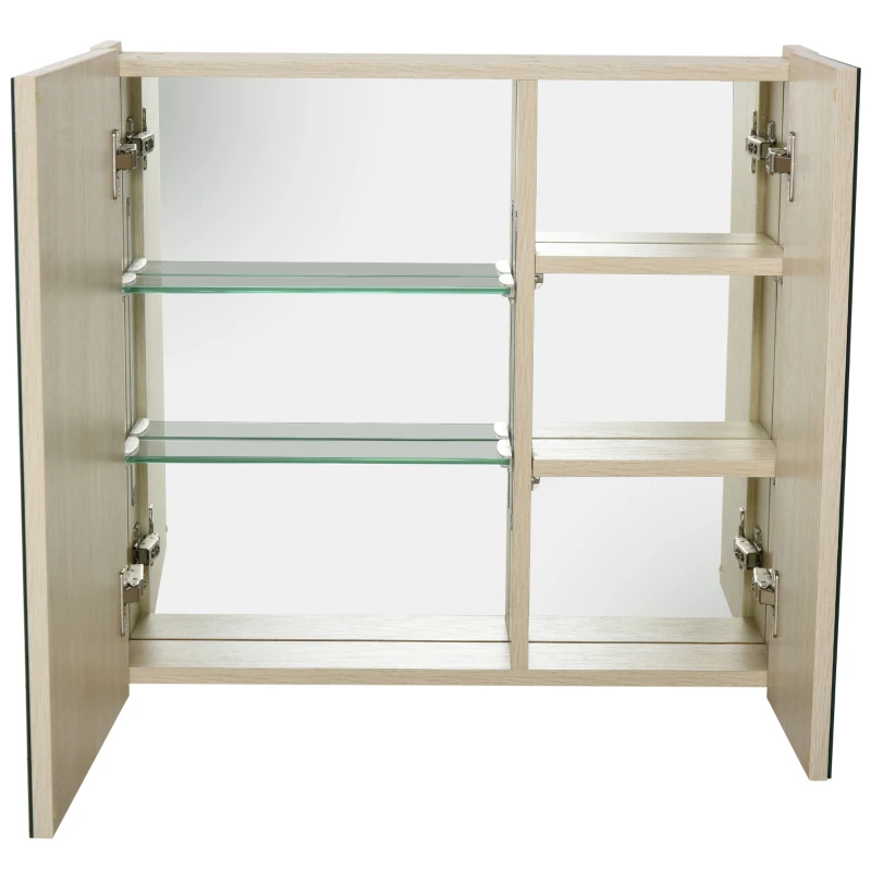 Kleankin 26" x 24" Wall Mounted Wood Durable Bathroom Mirror Cabinet Medicine Cabinet with Door Adjustable Shelves - Oak