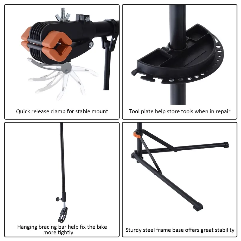 Soozier Adjustable Bike Repair Stand Home Portable Bicycle Mechanics Workstand Maintenance with Tool Box Cycle Black