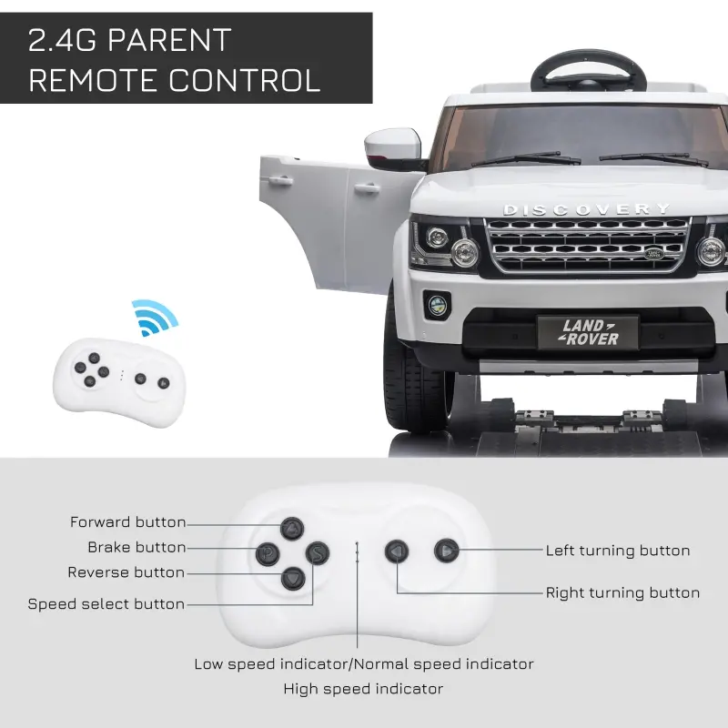 Aosom Compatible 12V Battery-powered Kids Electric Ride On Car Landrover Discovery 4 Toy with Parental Remote Control Music Lights MP3 Suspension Wheels for 3-6 Years Old White