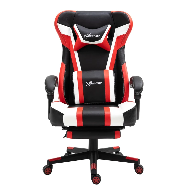 Vinsetto High Back Gaming Chair, Racing Style Ergonomic Computer Desk Chair with Adjustable Height, Retractable Footrest, Headrest and Lumbar Support, Red