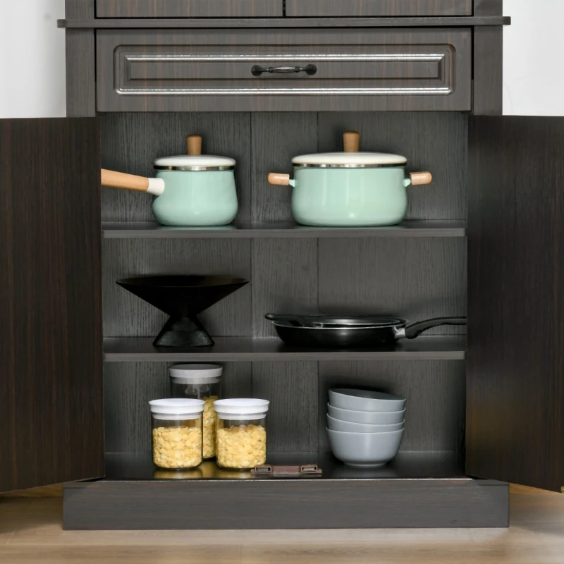 HOMCOM 70.75" Freestanding Kitchen Pantry with 4 Doors, and 2 Large Cabinets, Tall Storage Cabinet with Wide Drawer for Kitchen Dining Room, Coffee