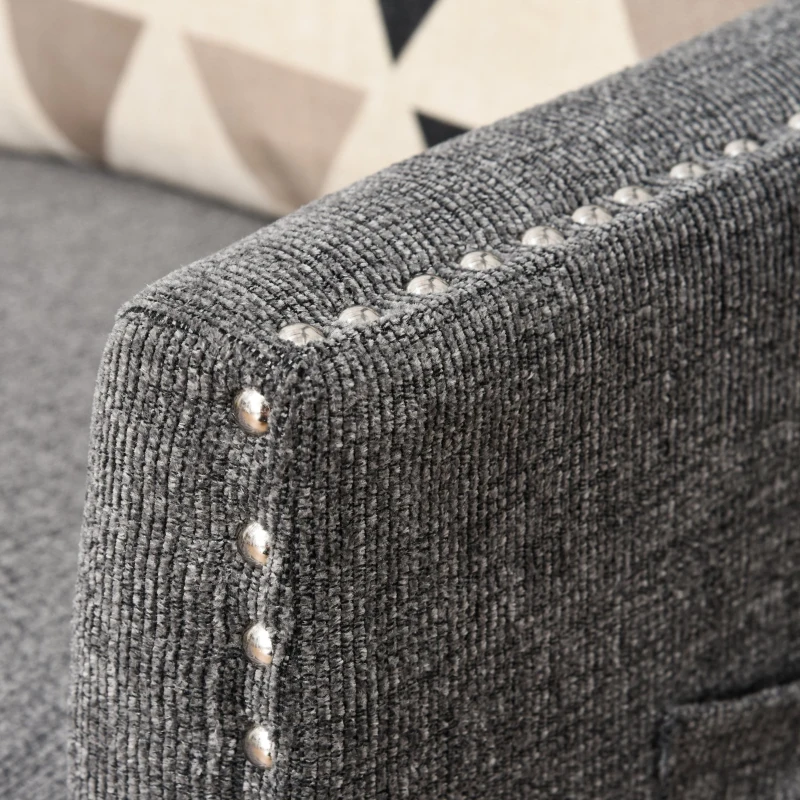 HOMCOM Push Back Manual Recliner Sofa,  Linen Fabirc Armchair with Thick Sponge Padding seat   and Footrest for Living Room, Dining Room, Office, Light Grey