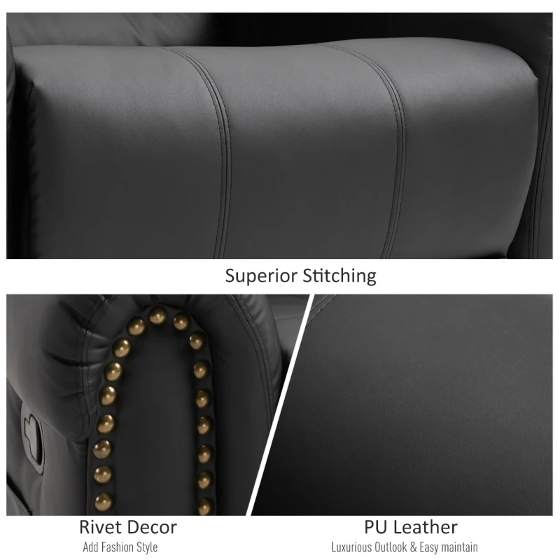 HOMCOM Recliner Chair Added Footrest Cushion Padded Seat Modern Nail Sofa PU Leather for Living Room Club Home Theater Seating, Black