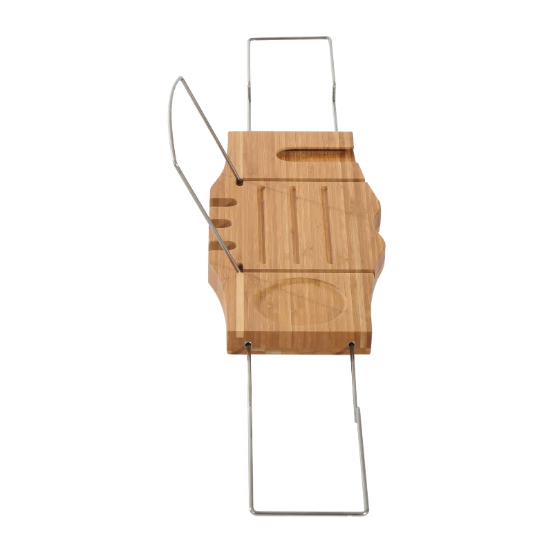 HOMCOM Bathtub Caddy Shelf Bath Tub Holder Bathroom Tray Wine Book Rack Stand