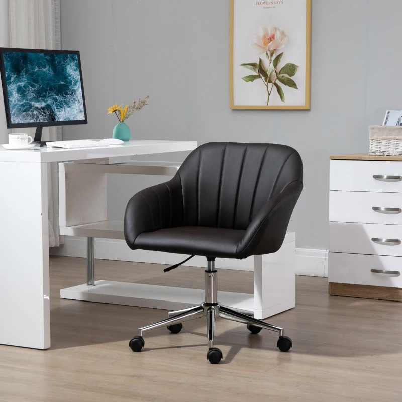 Vinsetto Mid Back Home Office Chair Computer Desk Chair with PU Leather, Adjustable Height, Swivel Wheels for Study, Bedroom, Brown