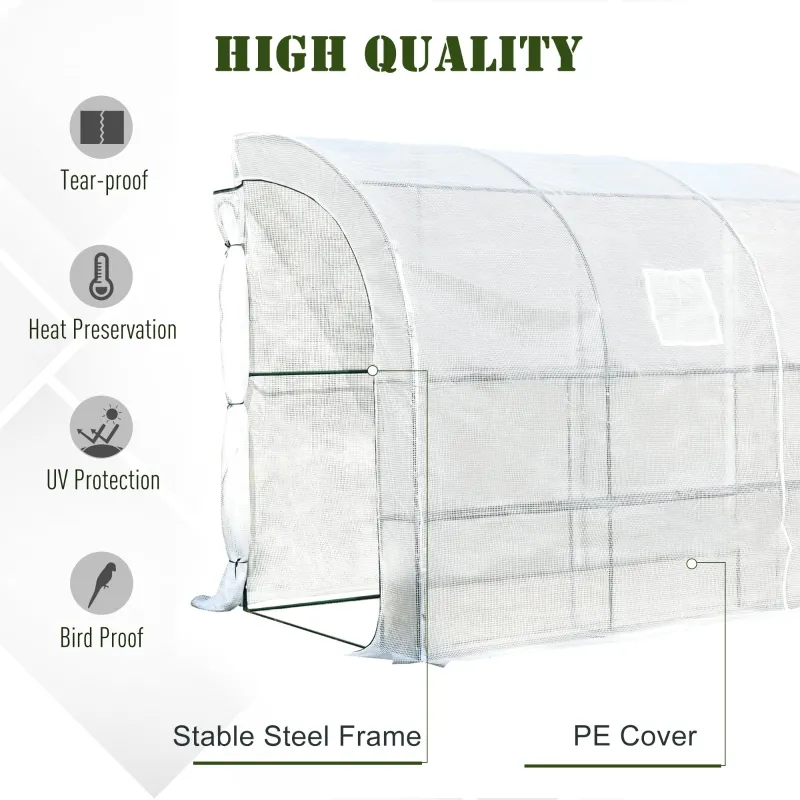 Outsunny Walk-in Wall Lean-to Greenhouse, 10' x 5' x 7' Outdoor Gardening Green House with PE Cover, Windows, Shelves and 2 Zipper Doors, Clear