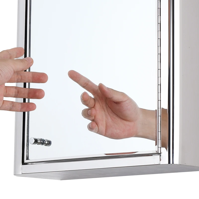 kleankin Vertical Medicine Cabinet Bathroom Wall Mounted Mirror Storage Stainless Steel