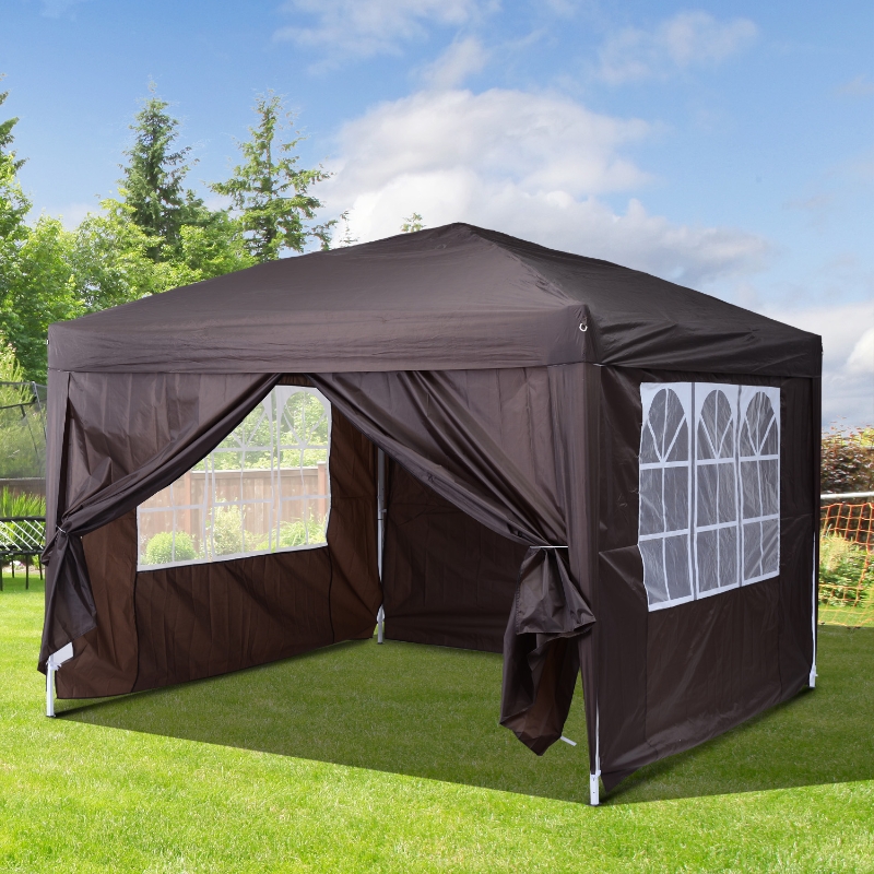 Outsunny 10x10ft Folding Tent Gazebo Pop Up Party Wedding Tent Portable Outdoor Sunshade Coffee