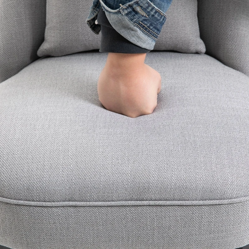 HOMCOM Small Button-Tufted Accent Chair Mid-Back Leisure Armchair with Upholstered Fabric, Solid Wood Legs, and Support Pillow, Grey