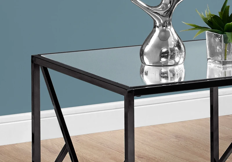 Monarch 22" Minimalist Glam Mirrored Top Metal Frame Accent Side End Table - Black Nickel Finish