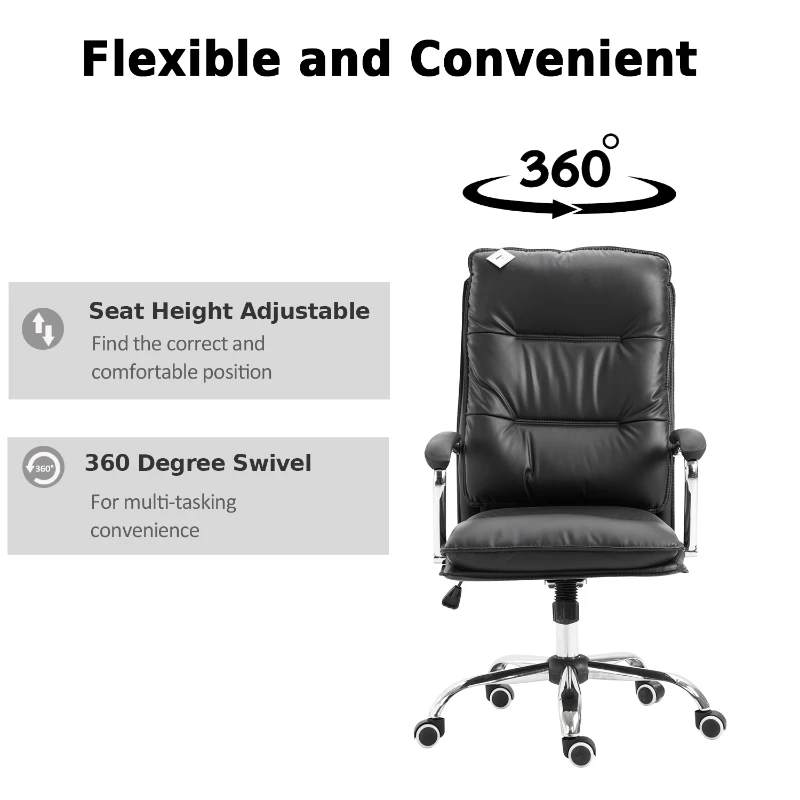 Vinsetto High Back Office Chair Swivel Seat PU Leather Black