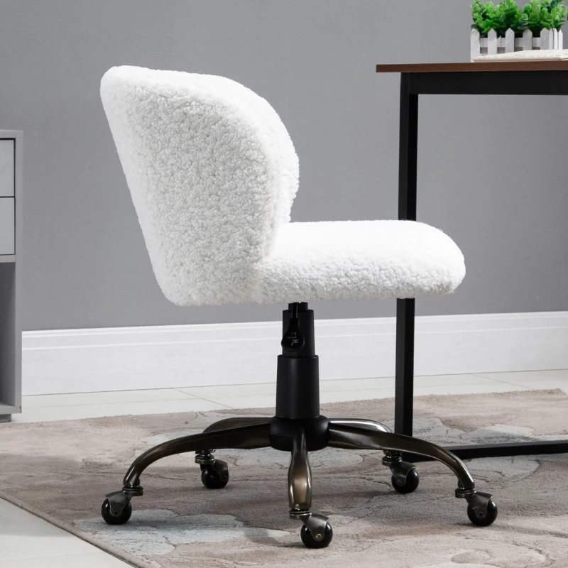 HOMCOM Faux Fur Home Office Chair, Accent Swivel Desk Chair, Makeup Vanity Seat with Adjustable Height, White