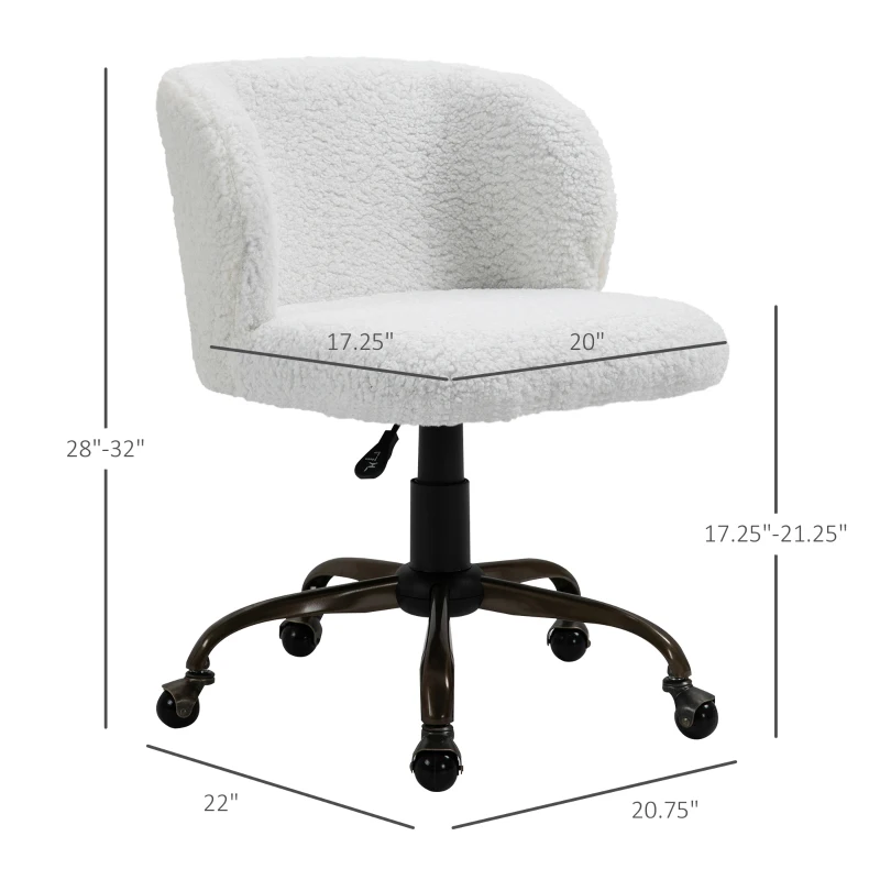 HOMCOM Faux Fur Home Office Chair, Accent Swivel Desk Chair, Makeup Vanity Seat with Adjustable Height, White