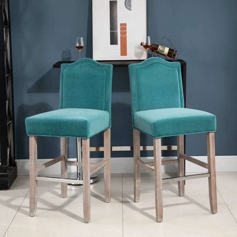 HOMCOM 2 Pieces Bar Chairs Modern Style Solid Square Frame with/ Footrest for Homeuse