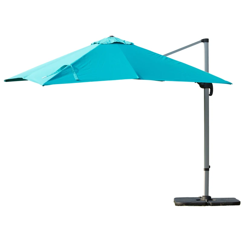 Outsunny 10ft  Patio Offset Parasol Umbrella Cantilever Hanging Sun Shade Canopy Shelter 360° Rotation with Stand Turquoise Blue