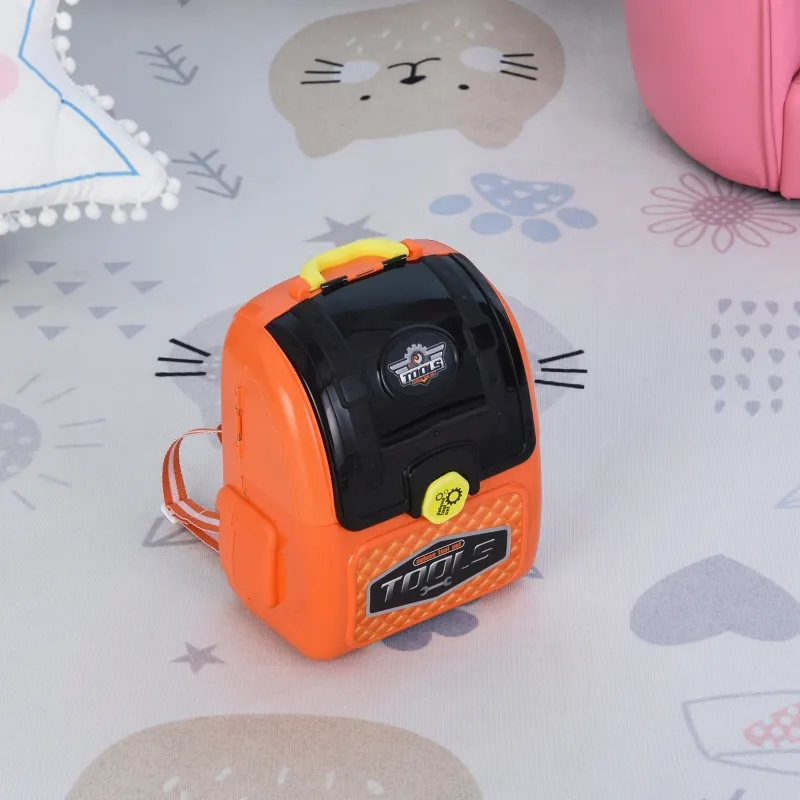 Qaba 34-Pieces Kids Tools Play Set Backpack Realistic Workbench Construction Toy for Boys Workshop Children Storage Carry Case Pretend Worker Costume Orange