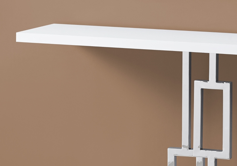 Monarch 48" Contemporary Chrome Metal Geometric-Shape Base Accent Sofa Console Table - Glossy White Finish