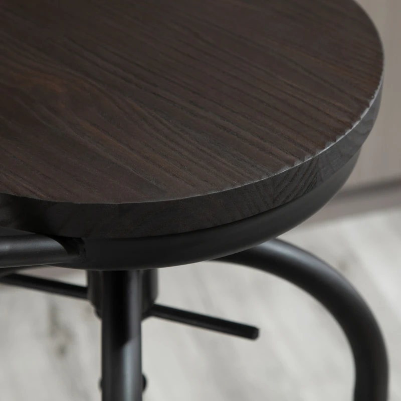 HOMCOM Set of 2 Swivel Mid-Back Barstools, Industrial Style Kitchen Stool Wooden Seat Armless with Adjustable Height ,Steel Frame
