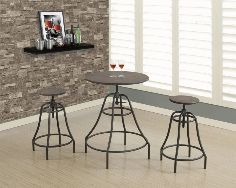 Monarch 3 Piece Distressed Wood Top Pub Table and Barstool Chair Dining Set