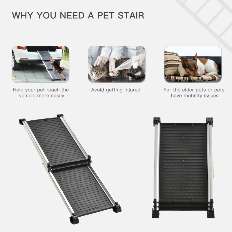 PawHut Telescoping Dog Car Ramp Lightweight Aluminium Alloy Frame Portable with Carry Handle, 28" - 62.5"