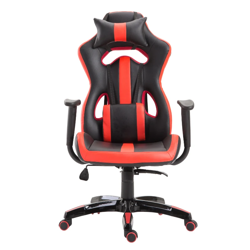 HOMCOM High Back Gaming Chair Bucket Seat with Pillow and Build-in Lumbar Racing Style Adjustable Swivel Recliner Home Red