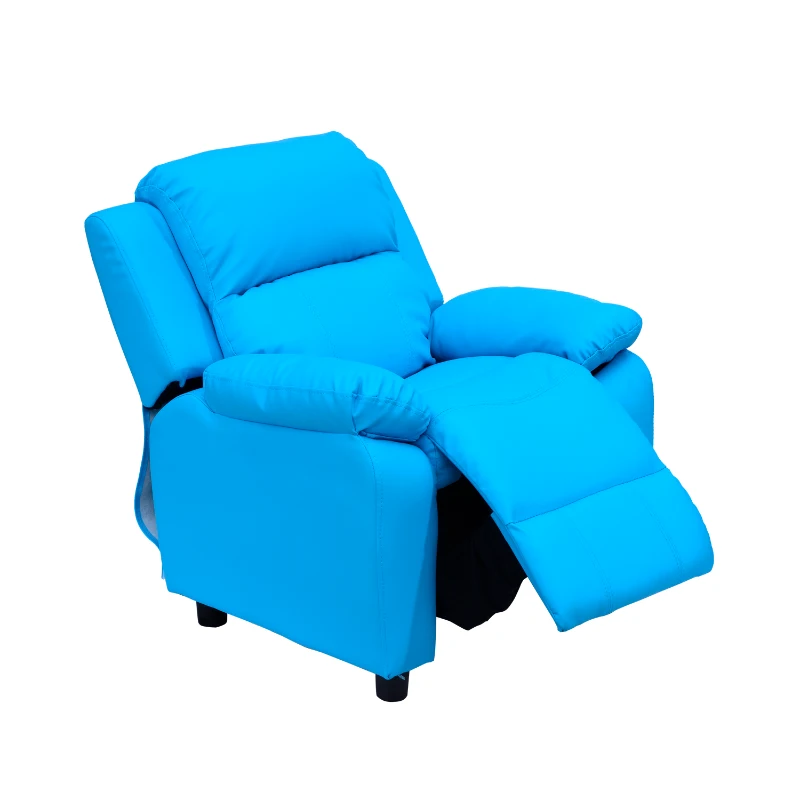 HOMCOM Deluxe Padded Children’s Recliner Sofa Kids Chair with Storage Arms (Blue)