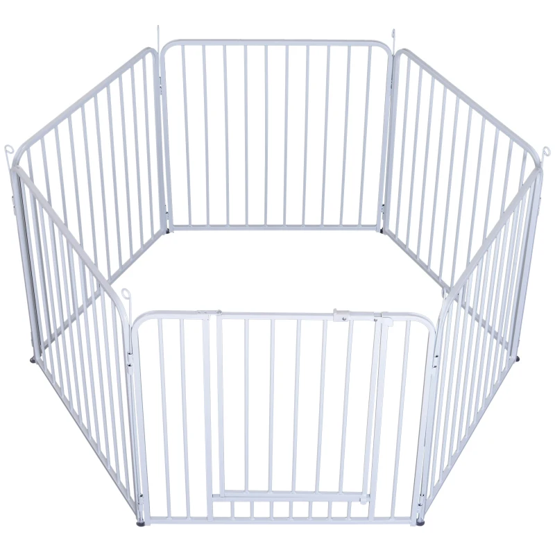 PawHut 31.5"H 6-panel Foldable Metal Pet Playpen Portable Dog Puppy Fence Heavy duty Pet Exercise Pen with Door White