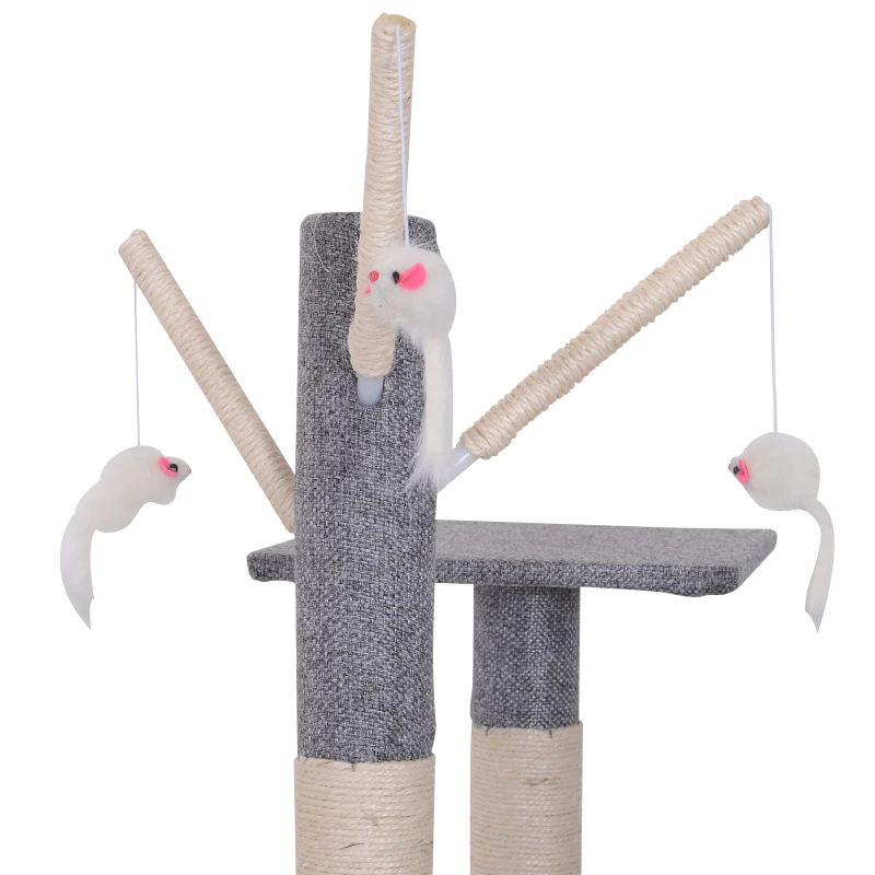 PawHut Cat Tree Cat Scratching Post Multifunctional Activity Center w/ Hanging Mouse Toy &  Condo Gray