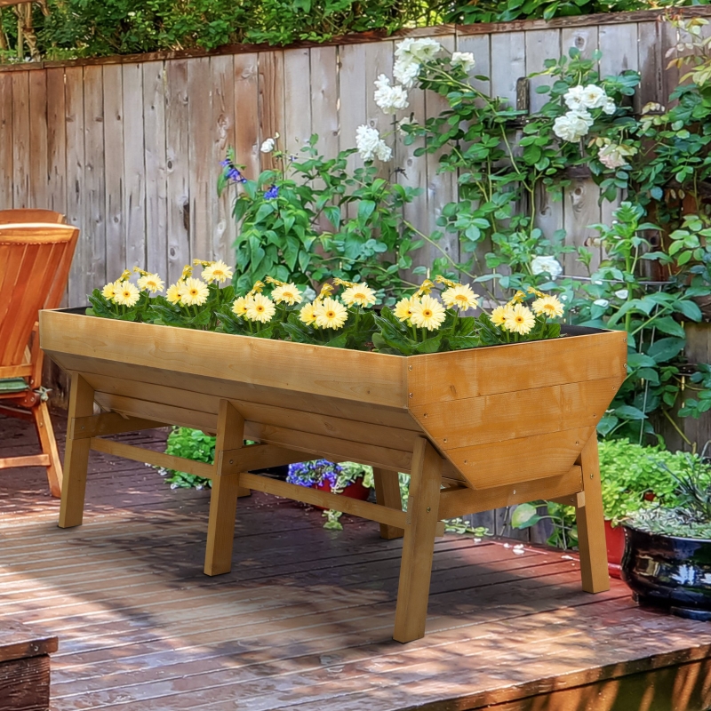 Outsunny Wooden Raised Garden Bed Plant Stand with Non-Woven Fabric Free Standing Planting Container, Natural
