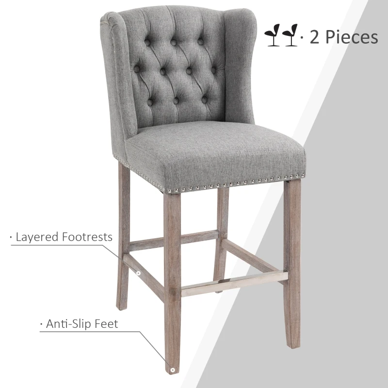 HOMCOM Counter Height Bar Stools Set of 2, Upholstered 26.75" Seat Height Barstools, Light Gray