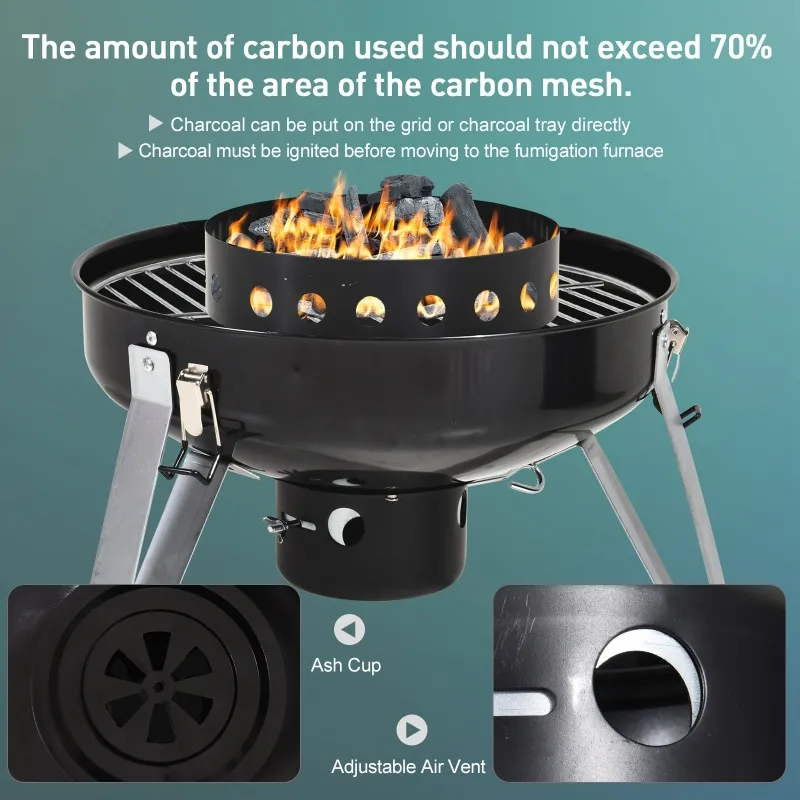 Outsunny 16" Charcoal Smoker Grill for Outdoor Cooking, Black